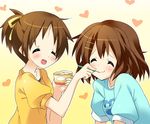  closed_eyes feeding food happy heart hirasawa_ui hirasawa_yui ice_cream k-on! multiple_girls paco siblings sisters smile 