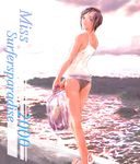  2000 3tohei back bikini black_hair from_behind legs looking_back miss_surfersparadise original purple_eyes see-through short_hair solo swimsuit tank_top water 