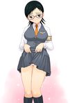  armband bad_id bad_pixiv_id breasts cleavage glasses katatsuka_kouji kotozuka_fumie large_breasts panties pantyshot school_uniform short_hair skirt skirt_lift solo sora_no_manimani underwear white_panties 