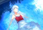  aotsu_ni_shi copyright_request dress long_hair silver_hair smile solo water 