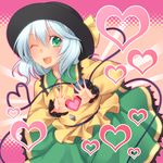  bad_id bad_pixiv_id green_eyes hat heart heart_hands heart_of_string k-on! komeiji_koishi moe_moe_kyun! one_eye_closed parody short_hair silver_hair solo takahina touhou 