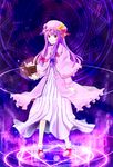 bad_id bad_pixiv_id book bow crescent hat hexagram highres long_hair magic_circle mocha_(ng) patchouli_knowledge pink_bow purple_eyes purple_hair solo touhou 
