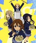  4girls akiyama_mio artist_request chopsticks eating food hirasawa_yui k-on! kotobuki_tsumugi looking_at_viewer multiple_girls noodles school_uniform tainaka_ritsu 