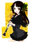  black_hair brown_eyes clarinet instrument kusano_houki long_hair original school_uniform skirt solo 