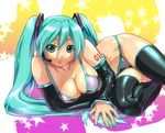  :o aqua_eyes aqua_hair aqua_nails bikini breasts cleavage curvy detached_sleeves hatsune_miku headphones headset large_breasts lips long_hair lying nail_polish on_side shiny solo star swimsuit tattoo thighhighs twintails ueyama_michirou very_long_hair vocaloid 