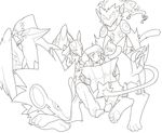  2go1go bad_id bad_pixiv_id beret buizel confused diamond_(pokemon) gen_4_pokemon greyscale hat highres infernape kouki_(pokemon) lucario luxray map monochrome nintendo pokemon pokemon_(creature) reading sitting staraptor 