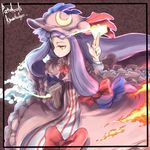  book crescent daitai_konna_kanji hat long_hair patchouli_knowledge purple_hair solo spell_card touhou yellow_eyes 