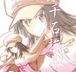  bakemonogatari brown_eyes brown_hair cabbie_hat hat jacket jacket_on_shoulders monogatari_(series) natsushi sengoku_nadeko short_hair solo zoom_layer 