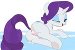  2014 anus badponi blue_eyes blush butt cutie_mark equine eyeshadow female feral friendship_is_magic fur hair hooves horn looking_at_viewer makeup mammal my_little_pony one_eye_closed opeen_mouth purple_hair pussy rarity_(mlp) smile solo unicorn white_fur 