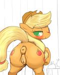  anatomically_correct anatomically_correct_pussy anus apple applejack_(mlp) badponi blonde_hair bluedrg19 butt colored cutie_mark earth_pony equine female feral freckles friendship_is_magic fruit fur green_eyes hair hat horse looking_at_viewer mammal my_little_pony one_eye_closed orange_fur pony presenting presenting_hindquarters puffy_anus pussy rear_view solo 