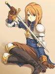  1girl agrias_oaks armor blonde_hair braid final_fantasy final_fantasy_tactics knight lowres solo sword 