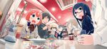  chopsticks closed_eyes denki-gai_no_hon'ya-san drinking_straw eating faceless faceless_male fisheye food fu-girl glass glasses hat hiotan indoors kameko_(denki-gai) kantoku_(denki-gai) mizu_asato multiple_boys multiple_girls open_mouth parfait plate reflection rice semi-rimless_eyewear sensei_(denki-gai) shrimp shrimp_tempura sitting smile sommelier_(denki-gai) steak table tempura tenchou_(denki-gai) umio_(denki-gai) under-rim_eyewear 