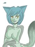  2011 animal_ears animated anthro blinking blue_fur blue_hair breasts feline female fur grey_fur hair kara looking_at_viewer mammal nude raptor007 smile yellow_eyes 