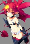  armband bandeau belt boots bracelet chestnut_mouth collar demon_tail demon_wings disgaea earrings etna flat_chest gloves grey_background groin highres jewelry navel pointy_ears red_eyes red_hair skull skull_earrings solo sw tail thigh_boots thighhighs twintails wings 