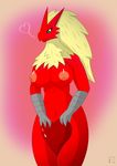  &lt;3 2014 anthro blaziken blonde_hair blue_eyes breasts claws covering erect_nipples female grey_skin hair holidays navel nintendo nipples nude pok&eacute;mon pok&eacute;morph red_skin saucytoast smile valentine&#039;s_day video_games yellow_feathers yellow_sclera 