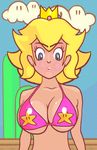  :o animated animated_gif bikini_top blonde_hair bouncing_breasts breasts bullet_bill cleavage coin crown large_breasts mario_(series) princess_peach shiny shiny_skin super_mario_bros. 