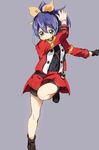  bike_shorts blue_hair bow fingerless_gloves gloves green_eyes hair_bow highres jacket multicolored_hair ponytail serena_(yuu-gi-ou_arc-v) single_glove solo two-tone_hair yuu-gi-ou yuu-gi-ou_arc-v yuya_kyoro 