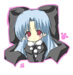 absurdres blue_hair bow capelet chibi hair_bow half_updo highres len long_hair melty_blood pointy_ears red_eyes solo tsukihime upper_body uryuu_sango 
