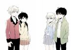  2girls aldnoah.zero aqua_eyes black_hair brown_eyes genderswap genderswap_(mtf) hood hoodie jacket kaizuka_inaho low_twintails multiple_boys multiple_girls ryuna_(itouaiyuki) shirt short_hair silver_hair skirt slaine_troyard twintails 