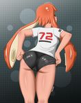  abstract_background anthro bike_shorts breasts butt camel_toe cephalopod clothed clothing female freako hair inkling marine nintendo orange_hair presenting rear_view solo splatoon squid suction_cup thigh_gap video_games wedgie 