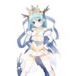  :3 antlers ass_visible_through_thighs bare_shoulders blue_eyes blue_hair bow breasts detached_collar dragon dragon_tail eastern_dragon elbow_gloves garter_straps gloves long_hair microskirt midriff navel nekomu o-ring o-ring_top pleated_skirt pointy_ears simple_background skirt small_breasts solo tail tail_bow thighhighs uchi_no_hime-sama_ga_ichiban_kawaii white_background white_gloves white_legwear 