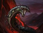  arthropod centipede eric_deschamps eyeless insectoid landscape lava magic_the_gathering mountain multi_limb multiple_legs official_art open_mouth sharp_teeth shell spine teeth 