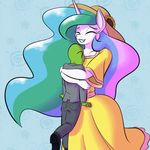 2014 ? anon anonymous anthro anthrofied astarothathros clothing dress duo equine female flower friendship_is_magic hair hat horn huf male mammal multicolored_hair my_little_pony plant princess_celestia_(mlp) size_difference suit sun_hat sunflower winged_unicorn wings 