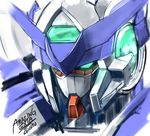  giccho glowing glowing_eyes green_eyes gundam gundam_amazing_exia gundam_build_fighters mecha no_humans portrait signature solo 