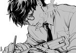  cigarette glasses greyscale horikoshi_jirou kaze_tachinu monochrome saitou_rokuro short_hair smoke smoking studio_ghibli 