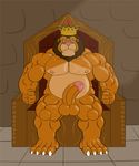  balls biceps big_muscles bulge chubby crown feline half-king krosbar_(artist) lion male mammal musclegut muscles nude overweight pecs penis royalty sitting throne 
