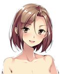  aida_takanobu brown_eyes brown_hair face idolmaster idolmaster_cinderella_girls mizuki_seira nude smile solo upper_body 