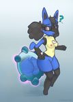  anthro blush breasts bronzor butt cute eyewear female glasses lucario nerdcario nintendo nipples nude plain_background pok&eacute;mon solo video_games 