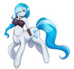  absurd_res alpha_channel blue_eyes blue_hair breasts cat-named-fish centaur clothing equine fan_character female freckles fur hair hi_res hooves horn human long_hair looking_at_viewer mammal my_little_pony navel raised_arm smile solo taur two_tone_hair white_fur 