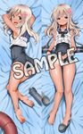  :d armpits bare_legs barefoot blonde_hair blue_eyes blush collagen collarbone crop_top dakimakura double_vertical_stripe feet japanese_flag kantai_collection lifebuoy long_hair looking_back lying multiple_views on_back on_stomach one-piece_swimsuit one-piece_tan open_mouth pussy ro-500_(kantai_collection) sample school_swimsuit school_uniform serafuku shoes single_shoe slippers smile soles swimsuit swimsuit_pull tan tanline toes torpedo 