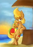  ambiguous_gender beach beach_ball beach_ball_(character) beauty_mark blonde_hair brown_eyes brown_fur candy cloud equine eyelashes fan_character fur hair horse lollipop mammal my_little_pony outside piercing pony sand sea seaside short_hair sky sun sunset thedoggygal water 