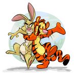  cute duo feline fur happy lagomorph male mammal open_mouth orange_fur rabbit rabbit_(winnie_the_pooh) tan_fur thedoggygal tiger tigger tongue white_fur winnie_the_pooh_(franchise) yellow_fur 