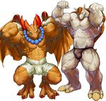  abs anthro arms_behind_head bandage biceps big_muscles breath_of_fire brown_scales brown_skin crouching dragon duo flexing front_view garr male muscles necklace nude pecs penis pockyrumz quads reptile scalie solo thick_penis toned wings 