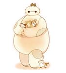  animal ayu_(mog) baymax big_hero_6 black_eyes cat closed_eyes holding holding_animal looking_at_viewer md5_mismatch no_humans one_eye_closed simple_background solo standing white_background 