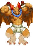  abs anthro arms_behind_head bandage biceps big_muscles breath_of_fire brown_scales brown_skin bulge crouching dragon flexing front_view garr male muscles necklace pecs pockyrumz quads reptile scalie solo toned wings 