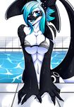  2015 anthro big_breasts bikini blue_eyes blue_hair breasts camel_toe cetacean clothed clothing dragon female hair horn kimichii looking_at_viewer mammal marine multicolored_hair open_mouth orca penelope skimpy smile solo solo_focus swimsuit teeth under_boob whale 
