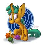  2014 ambiguous_gender brown_fur equine freckles friendship_is_magic fur gastropod green_hair hair horn horse male mammal my_little_pony pony smile snail snails_(mlp) thedoggygal unicorn 