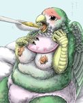  2015 avian beak bird breasts bubonikku chubby feathers female nipples non-mammal_breasts open_mouth solo 