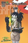  ambiguous_gender black_eyes book cat cleavage clothed clothing comic cover ear_piercing english_text eyeshadow feline female ghostbusters gloves human kylie_griffin lips lipstick makeup mammal official_art piercing ponytail red_lips text 