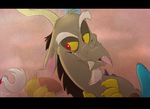  2014 beard cup discord_(mlp) facial_hair friendship_is_magic fur grey_fur horn male my_little_pony open_mouth red_eyes solo teeth thedoggygal tongue yellow_sclera 