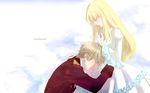  1girl ado002 aldnoah.zero asseylum_vers_allusia blonde_hair cravat crying dress epaulettes hug jacket jewelry long_hair pendant short_hair slaine_troyard smile 