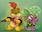  ... 2014 bib bowser_jr. crossover dragon english_text friendship_is_magic green_eyes hair koopa male mario_bros my_little_pony nintendo open_mouth orange_hair paintbrush scalie spike_(mlp) teeth text thedoggygal video_games 