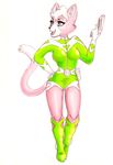  bare_legs boots cat clothing feline female green_clothing gun hand_on_hip katt_monroe mammal nintendo ranged_weapon shiroiwolf smile solo star_fox tight_clothing video_games weapon 