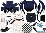 artist_name black_rock_shooter black_rock_shooter_(character) blue_eyes blue_hair burning_eye character_name chibi el_joey highres paper_cutout papercraft scar solo stitches twintails watermark web_address 