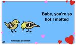  &lt;3 animated avian bird birdcheese black_eyes cute eating english_text female goldfinch holidays male text valentine&#039;s_day yellow_feathers 