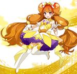  absurdres aki_(mare_desiderii) amanogawa_kirara bare_shoulders boots brown_hair cure_twinkle detached_collar earrings full_body gloves go!_princess_precure highres jewelry long_hair low-tied_long_hair magical_girl multicolored_hair precure purple_eyes quad_tails red_hair skirt smile solo star star-shaped_pupils star_earrings streaked_hair symbol-shaped_pupils thigh_boots thighhighs twintails two-tone_hair very_long_hair white_footwear white_legwear 